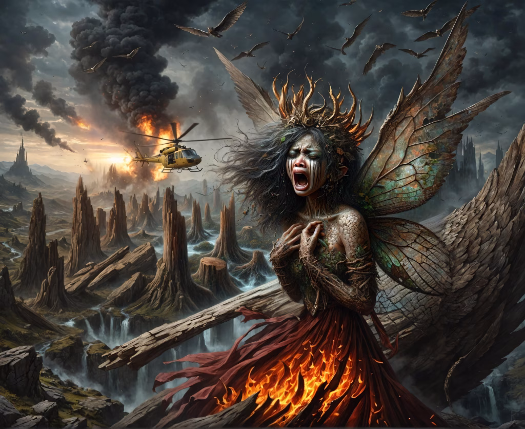 fairy burning tree